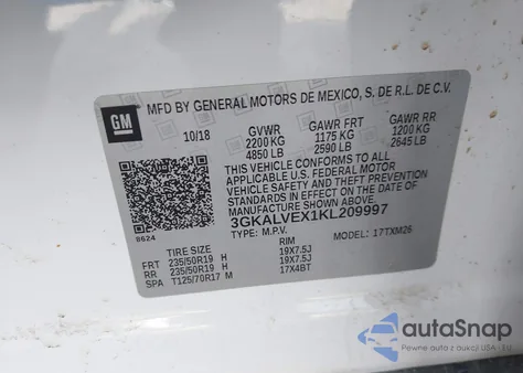 2019 GMC Terrain Slt z USA, uszkodzony, nr VIN 3GKALVEX1KL209997